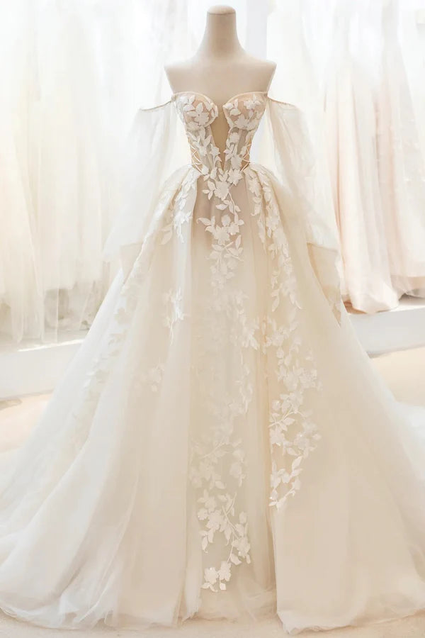 Wholesale Champagne Lace Long A-Line Ball Gown Off the Shoulder Evening Party Dress